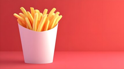 Vibrant Pink Background with Crispy French Fries in a Container