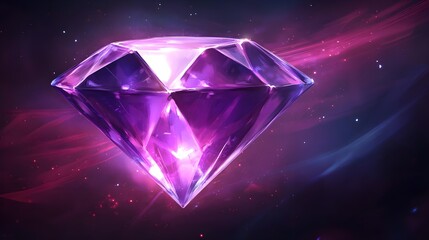 Floating Purple Diamond with AI Theme in Abstract Space Background