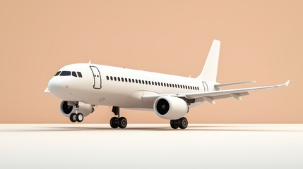 Obraz premium White Airplane on Beige Background Passenger Jet Design