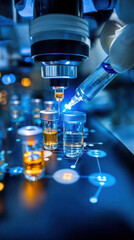 Medical research action in laboratory science environment close-up viewpoint innovative technology