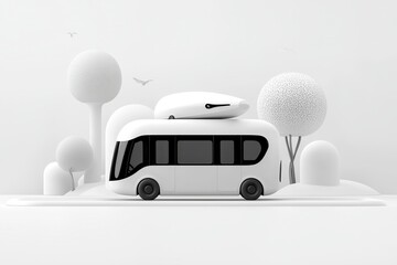 White Camper Van in Minimalist Landscape