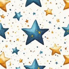 Dreaming cartoon animals are illustrated in a cute hand-drawn watercolor seamless pattern, perfect for designing kids' nursery wear and baby shower invitations