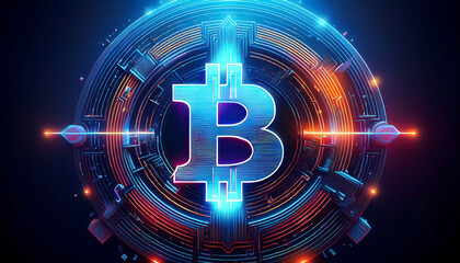 Digital cryptocurrency inspired background wallpaper design with blue and golden details