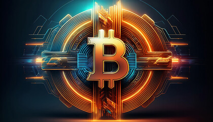 Digital cryptocurrency inspired background wallpaper design with blue and golden details