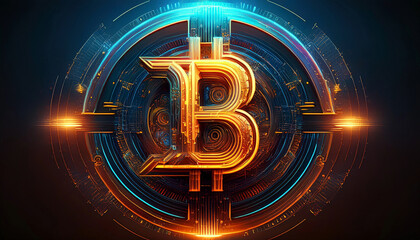 Digital cryptocurrency inspired background wallpaper design with blue and golden details
