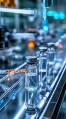 Vaccine production process pharmaceutical facility laboratory equipment high-tech environment close-up view medical innovation