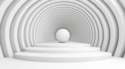 Obraz premium White Sphere on Platform in Concentric Arch Tunnel