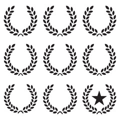 Simple laurel wreath Vector Black silhouettes icon set. Award, success, champion sign. with white background