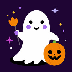 halloween pumpkin and ghost