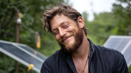 Fototapeta premium Ruggedly Handsome Man in His 40s with Salt and Pepper Hair Smiling