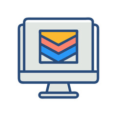 Monitor Displaying Layered Graphics Composition Icon Design