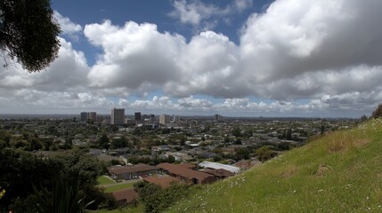 A daytime view of an urban area and cloudy sky