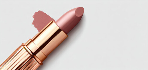 creamy lipstick with smooth texture, showcasing beautiful nude shade next to its swatch, perfect for enhancing natural beauty