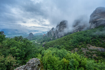 Amazing panoramic view of the Meteora Valley near Kastraki, Greece..