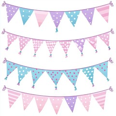 Decorative watercolor bunting flags are included in this colorful clipart collection