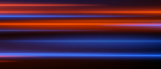 Gradient stripe motion. Orange and blue horizontal beams with soft blur and fading depth. Dynamic transition, abstract energy direction.