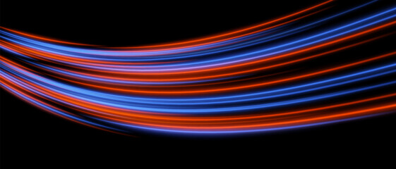 High-speed burst. Red and blue neon beams extend in forward motion. Futuristic energy focus, glowing tech streaks.