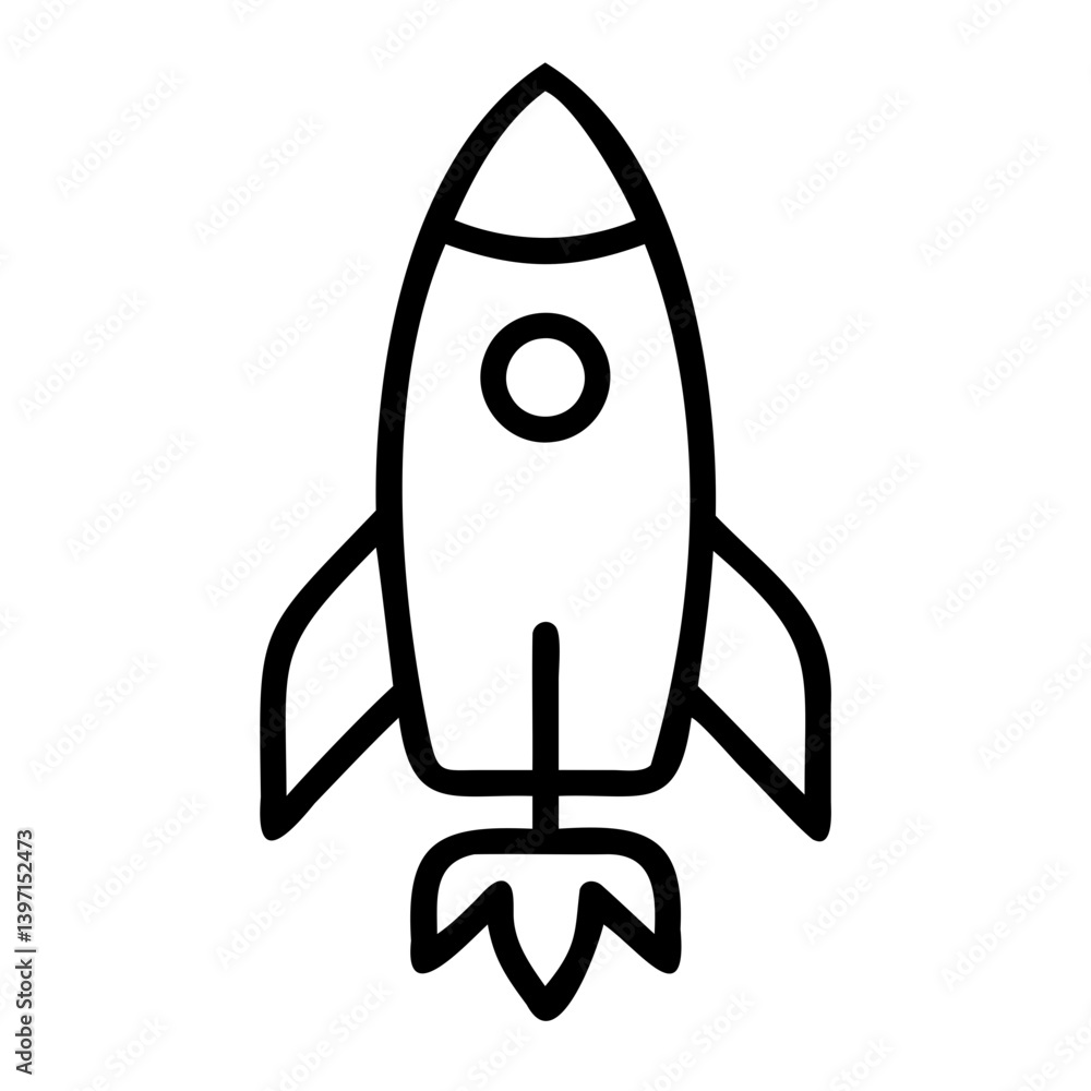 Poster Simple Rocket Line Art Vector High-Resolution Icon on Transparent Background for Web & App UI