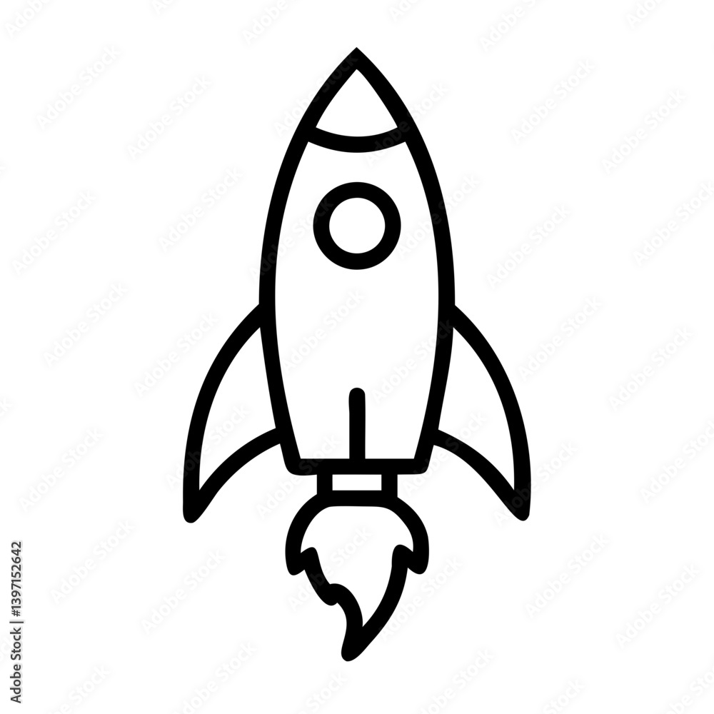 Poster simple rocket line art vector high-resolution icon on transparent background for web & app ui