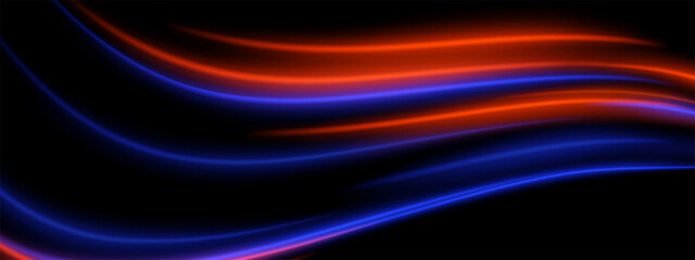 Color stream flow. Red and blue glowing ribbons float in soft fluid motion with layered light dynamics.