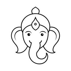 Simple Ganesha Line Art Illustration Of Hindu God On White Background