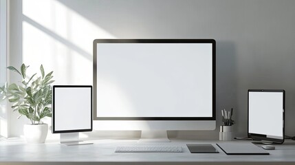 Fototapeta premium Sunlit Workspace: Desk Mockup.