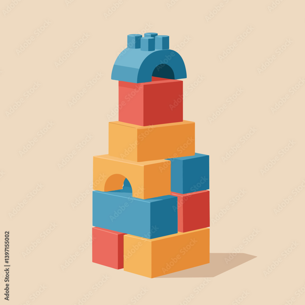 Aufkleber colorful building blocks stacked in a playful arrangement, showcasing a minimal design style, perfec