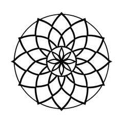 Obraz premium Geometric Mandala With Floral Center In Black And White Outline Style
