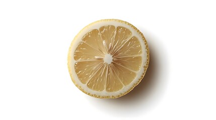 Fresh Slice of Lemon Top Down View on White Background
