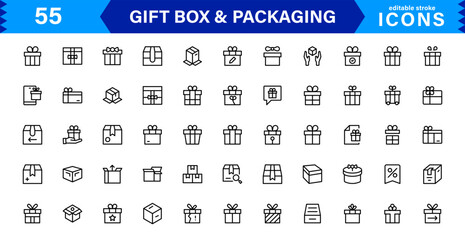 Gift Box and Packaging Icons. Featuring Elegant and Detailed Designs for Gifts, Packaging, and Wrapping Ideas.