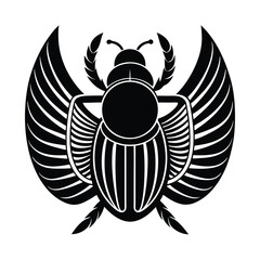 Winged Scarab Beetle Egyptian Symbol Illustration Black And White Design