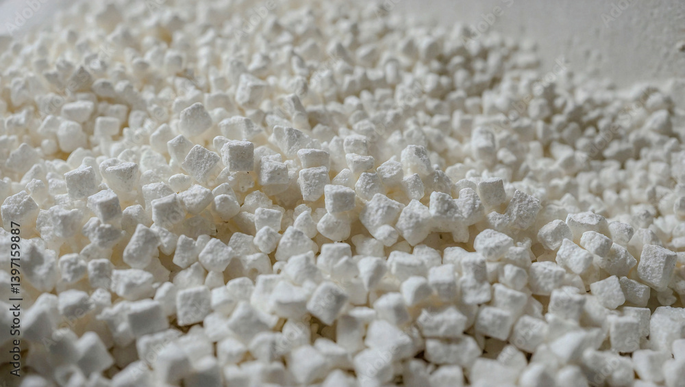 Poster close-up view of white expanded polystyrene for architectural use.