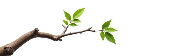 Thick and sturdy branch against a bright white background, standalone, wood, natural