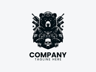 Armed Bear Soldier Uniform Ready for War Vector Logo Design, Military Bear Soldier Logo, Warrior Bear Uniform Logo
