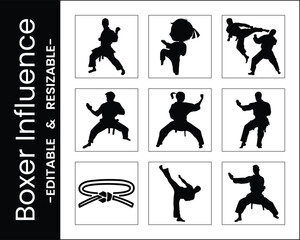 Karate And Martial Arts Silhouette Vector Illustration Set Black And White Art