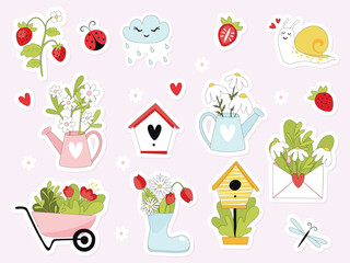 set of spring or summer elements. collection of cute colorful symbols
