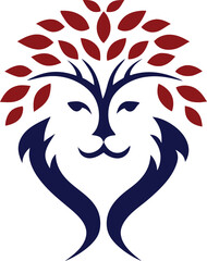 Royal Lion Head Logo with Tree Crown – Elegant and Bold Vector Design	