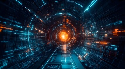 Vibrant Symmetrical Patterns of Glowing Lights in Abstract Tunnel