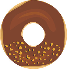 Chocolate glazed doughnut with peanut sprinkle simple flat vector hand drawn illustration isolated