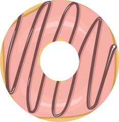 Pink Strawberry glazed doughnut simple flat with chocolate swirl cartoon vector hand drawn illustration isolated