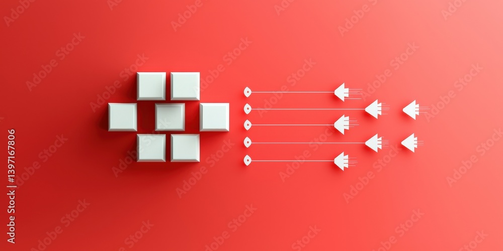 Poster customer experience interaction data concept. minimalistic geometric shapes on a vibrant red backgro