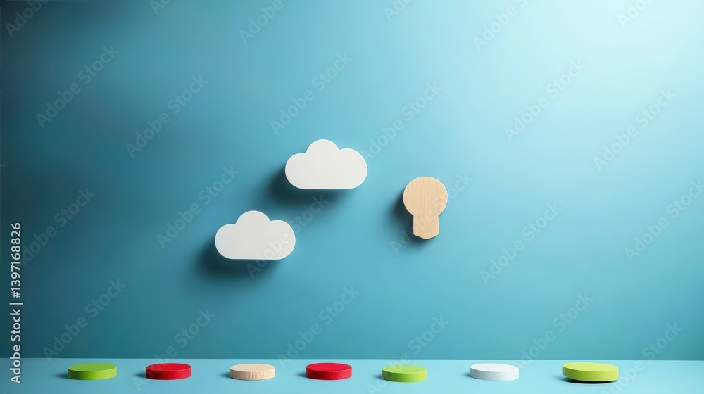 Aufkleber customer experience interaction data concept. decorative clouds and a keyhole on a blue background.