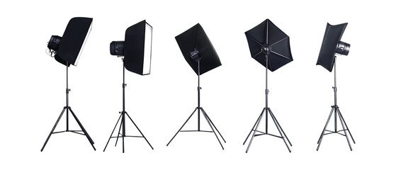 Pack of Softbox Light Stands Set Against Transparent Background for Photography or Studio Projects