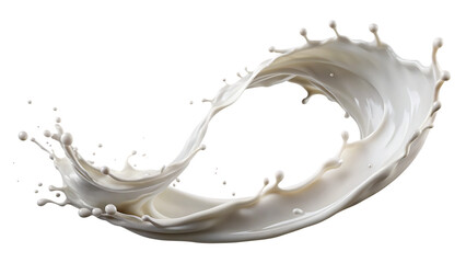 A dynamic splash of white liquid forming a circular shape on black background on transparent background