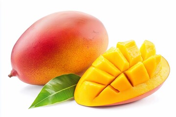 Fototapeta premium mango with a leaf on a white background, generated AI