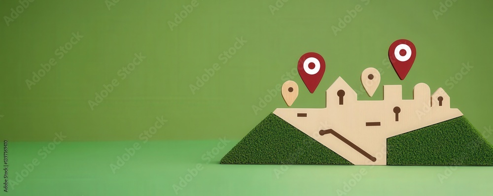 Poster customer experience interaction data concept. conceptual illustration of a map with location pins on