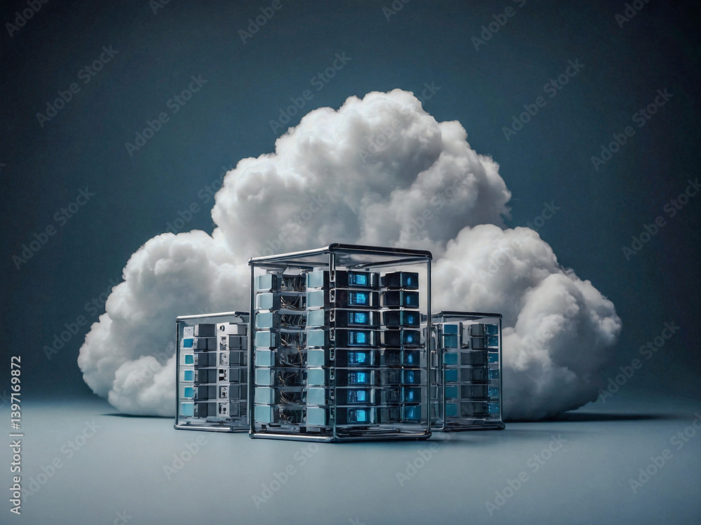 Poster cloud computing icon, minimalist design for data storage.