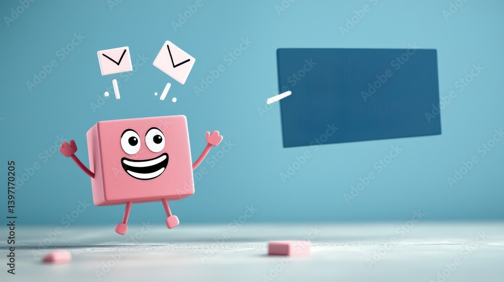 Poster customer experience interaction data concept. cheerful character with a blank sign and symbols of co