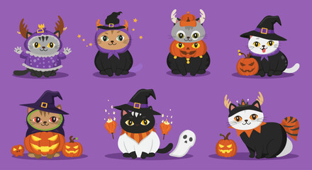 Obraz premium set of helloween cartoon cats
