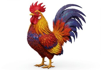 Fototapeta premium A colorful rooster standing up isolated on white background